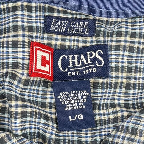 Chaps Men’s Easy‑Care Short‑Sleeve Plaid Shirt L/G (2XL Fit) Blue/Grey/White - Picture 6 of 7